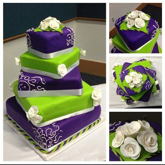 5 Square Wedding Cakes Purple And Lime Photo Lime Green And