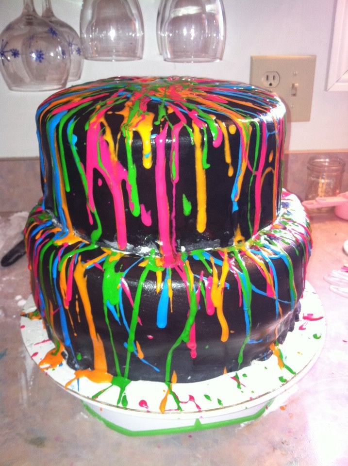 Black with Neon Splatter Cake Black with Neon Splatter Cake