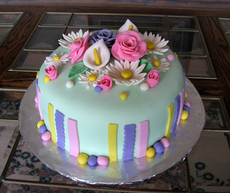 flowers themed birthday cake