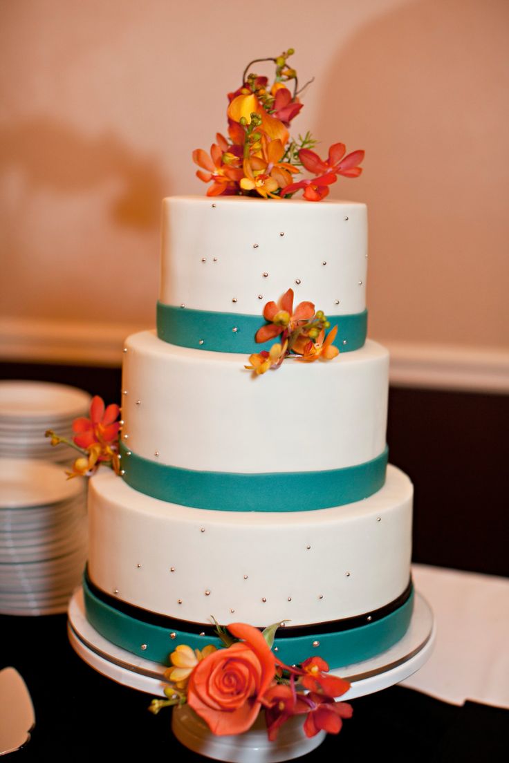 11 Teal And Orange Wedding Cakes Photo Orange And Teal Wedding Cake