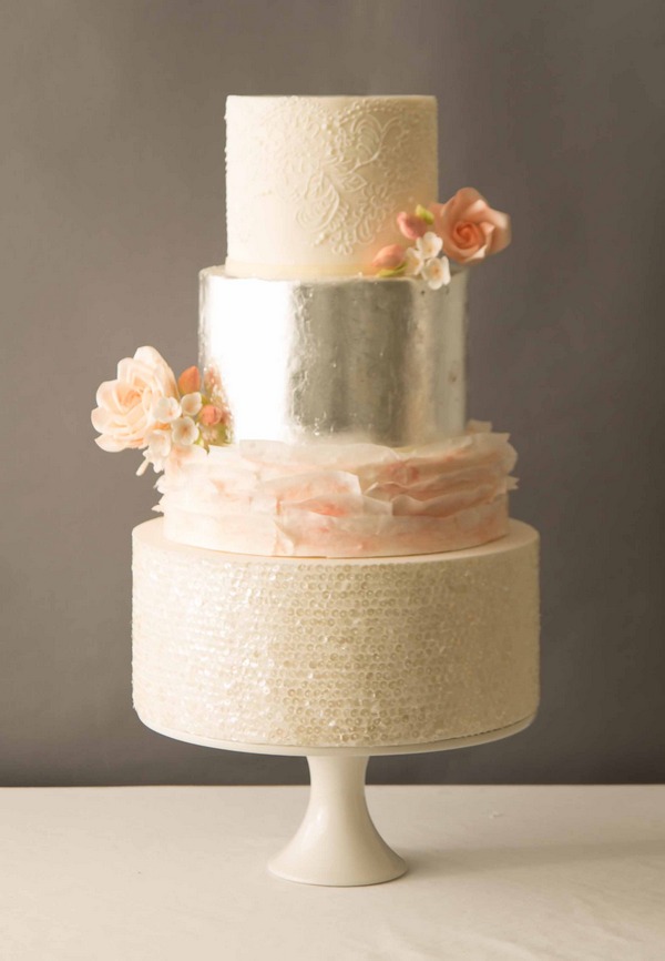 Pink and Gold Wedding Cake with Flowers