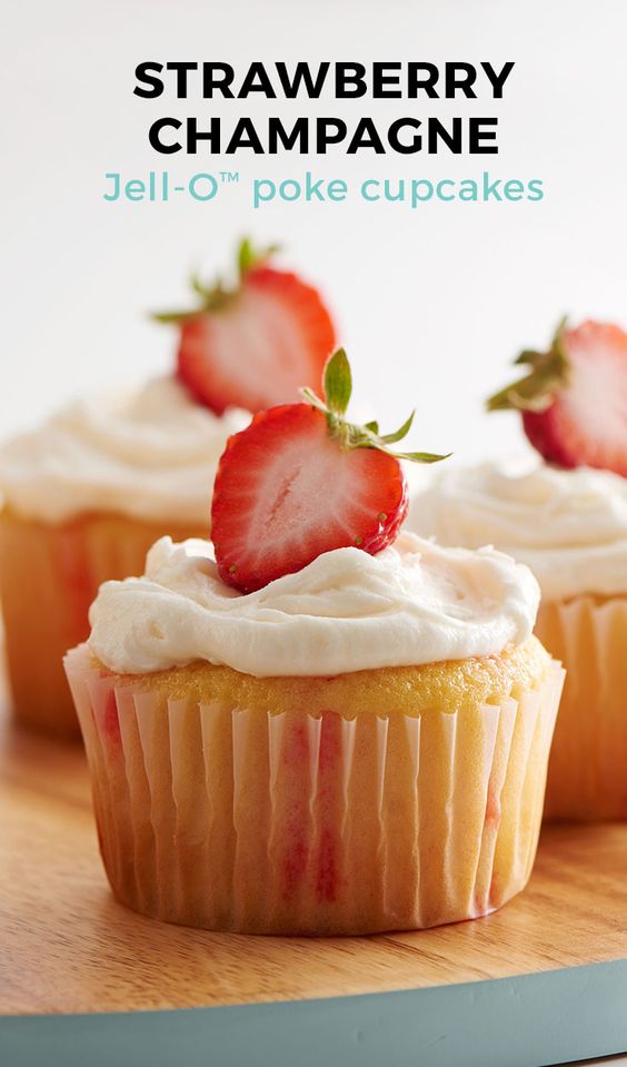 Strawberry Jello Poke Cupcakes