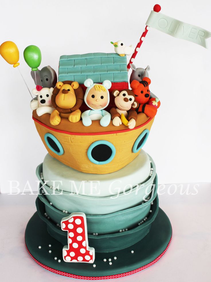 Noah's Ark 1st Birthday Cake Noah's Ark 1st Birthday Cake