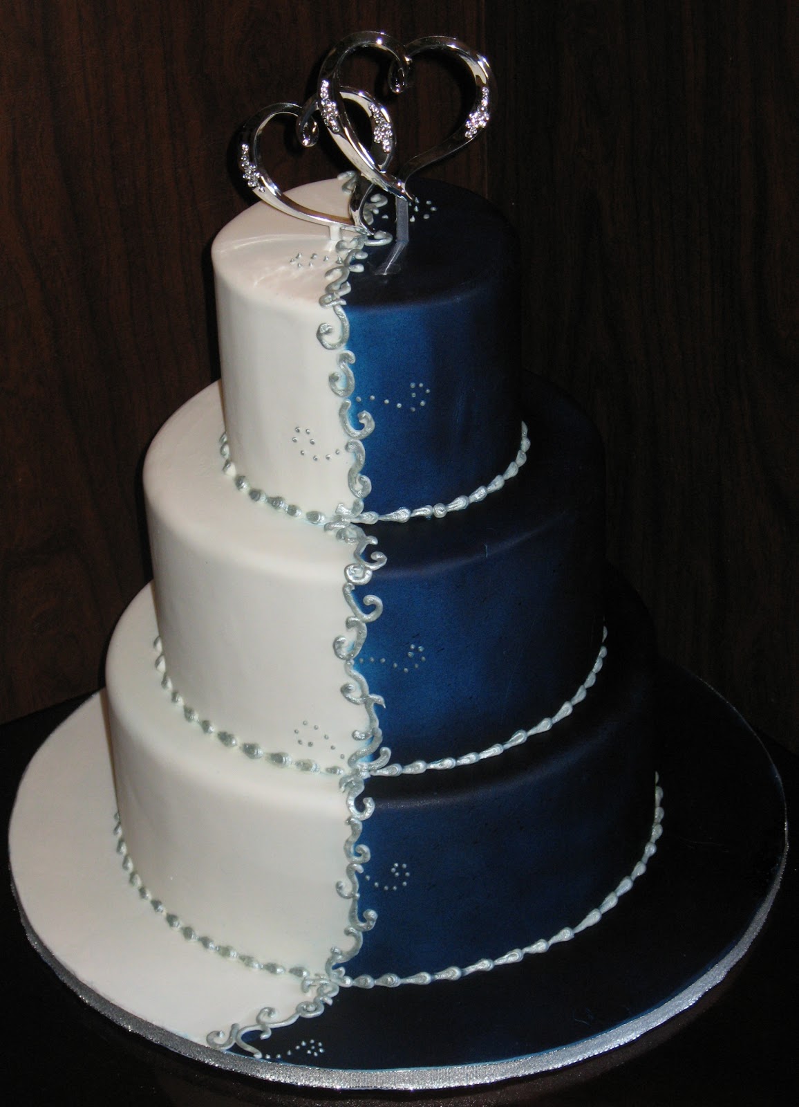 Blue White and Silver Wedding Cake