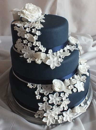 Navy Blue and White Wedding Cake