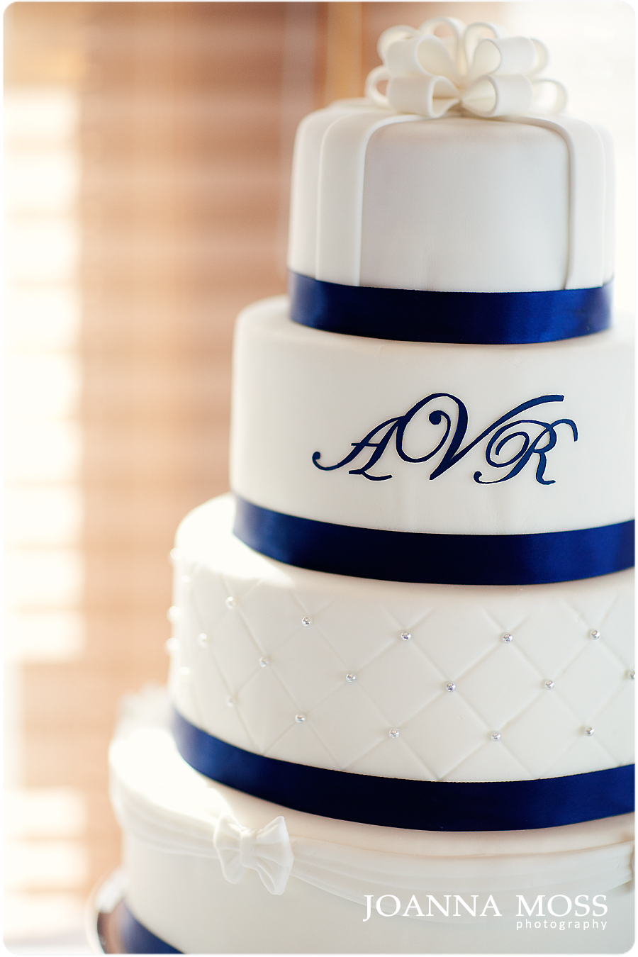 Navy Blue and White Wedding Cake