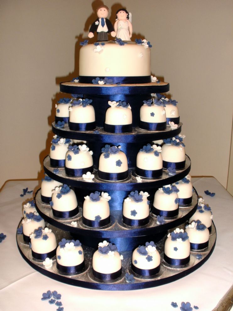 Navy Blue and White Wedding Cake