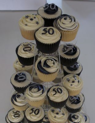10 Siler And Gold Black Birthday Cake With Cupcakes Photo Black
