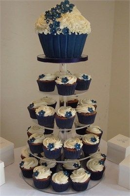12 Navy Blue Cupcakes Photo Navy Blue Wedding Cake And Cupcake