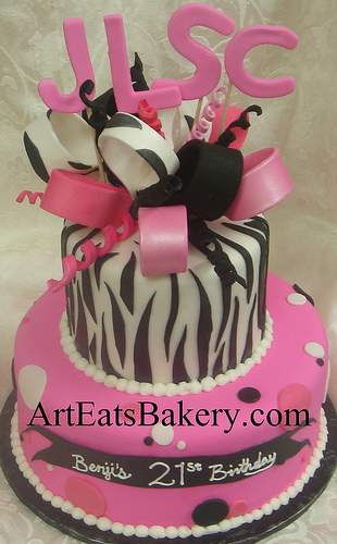 Girls Pink and Black Birthday Cake Girls Pink and Black Birthday Cake