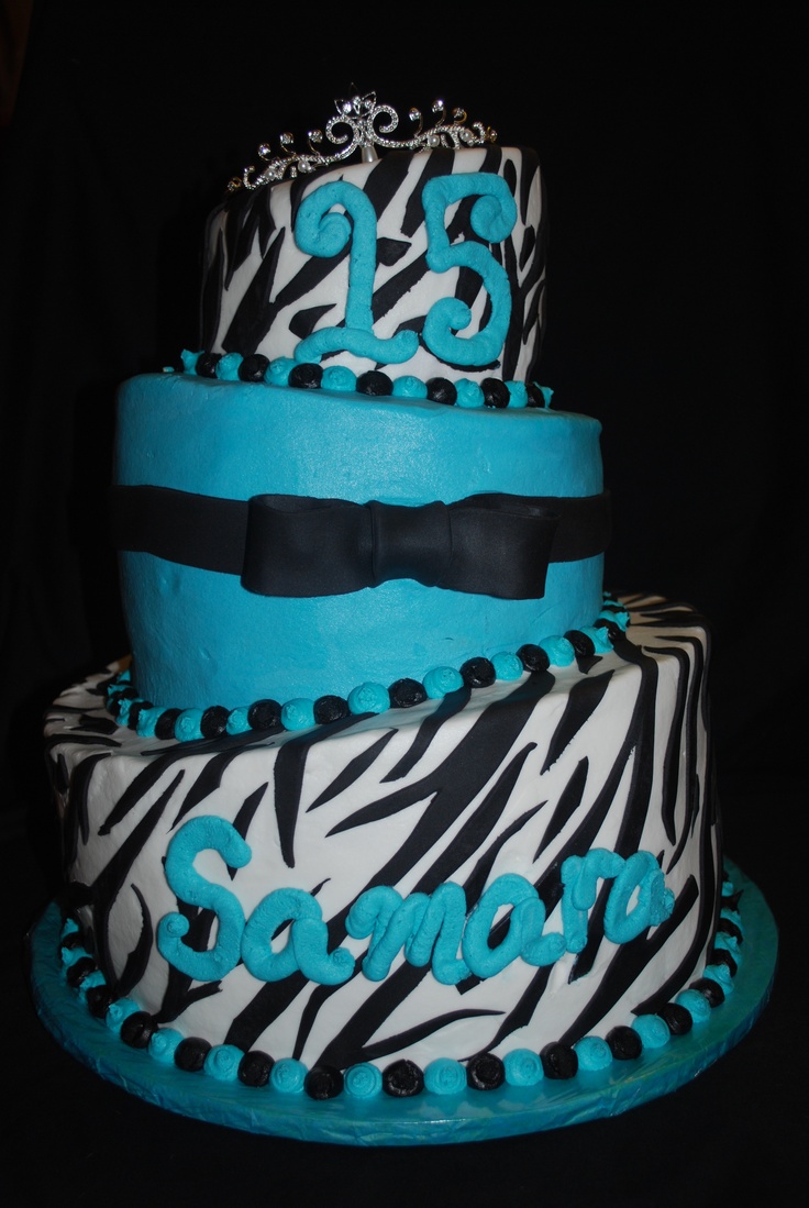 Teal and Zebra Print Birthday Cake Teal and Zebra Print Birthday Cake