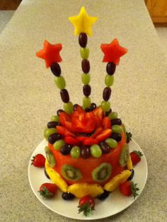 Happy Birthday Cake Made Out of Fruit