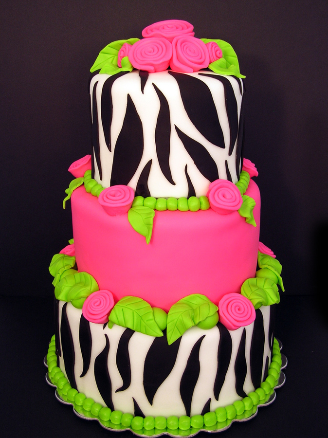 Hot Pink and Lime Green Zebra Print Cake Hot Pink and Lime Green Zebra Print Cake
