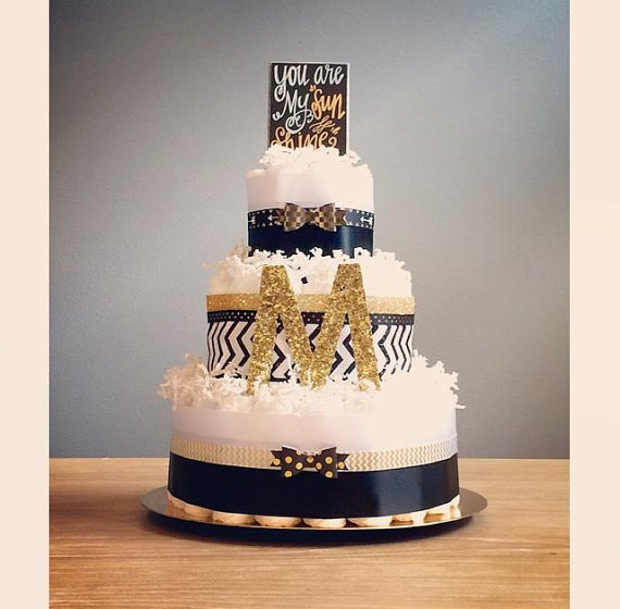 12 Black And White Diaper Cakes Photo Cake Black And White Gold Baby Shower Cake