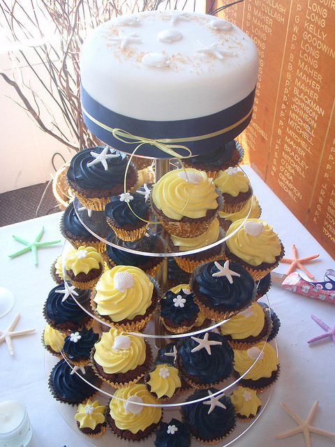Navy Blue and Yellow Cupcake Wedding Cakes Navy Blue and Yellow Cupcake Wedding Cakes