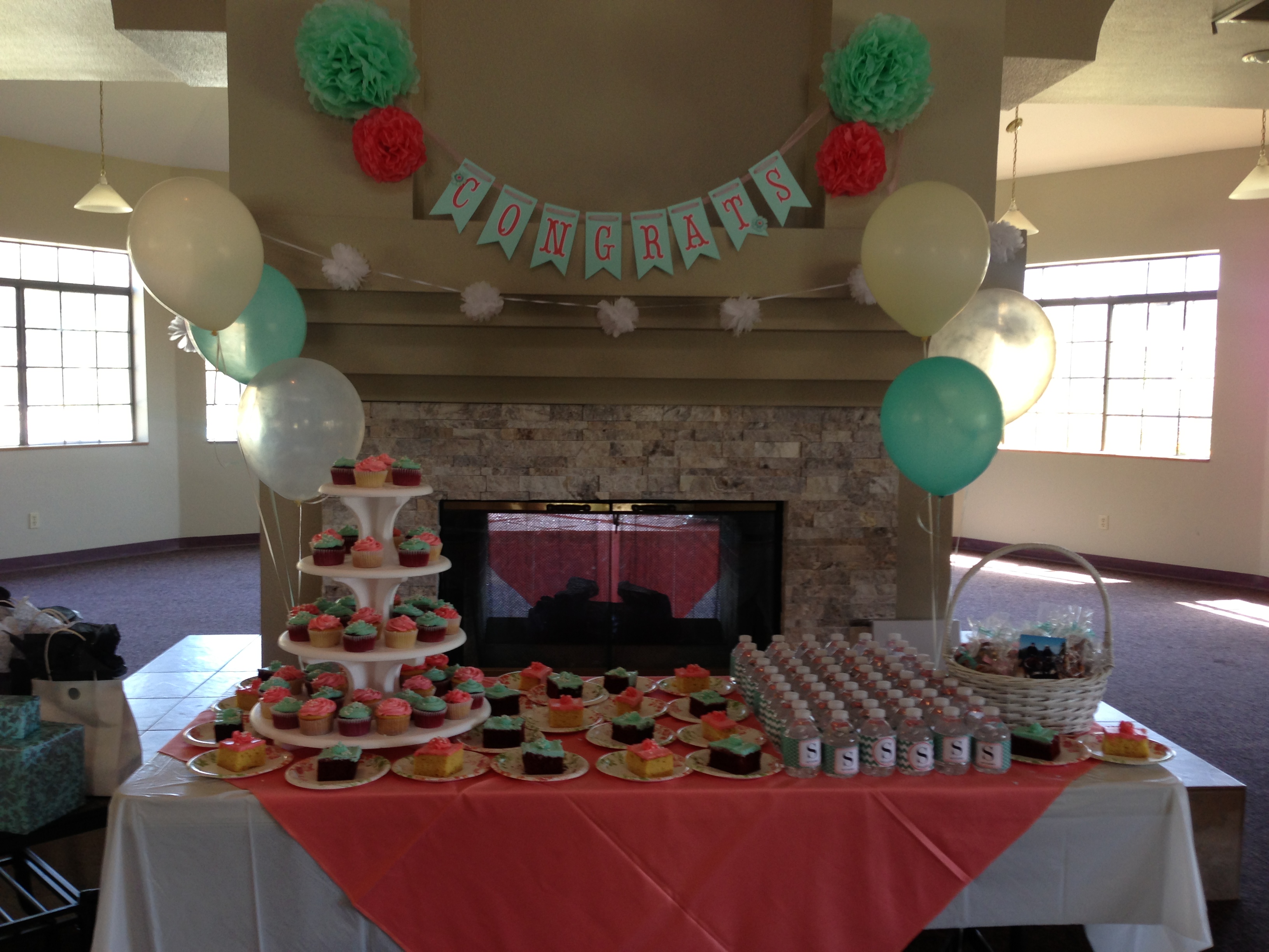 Teal and Coral Bridal Shower Cake