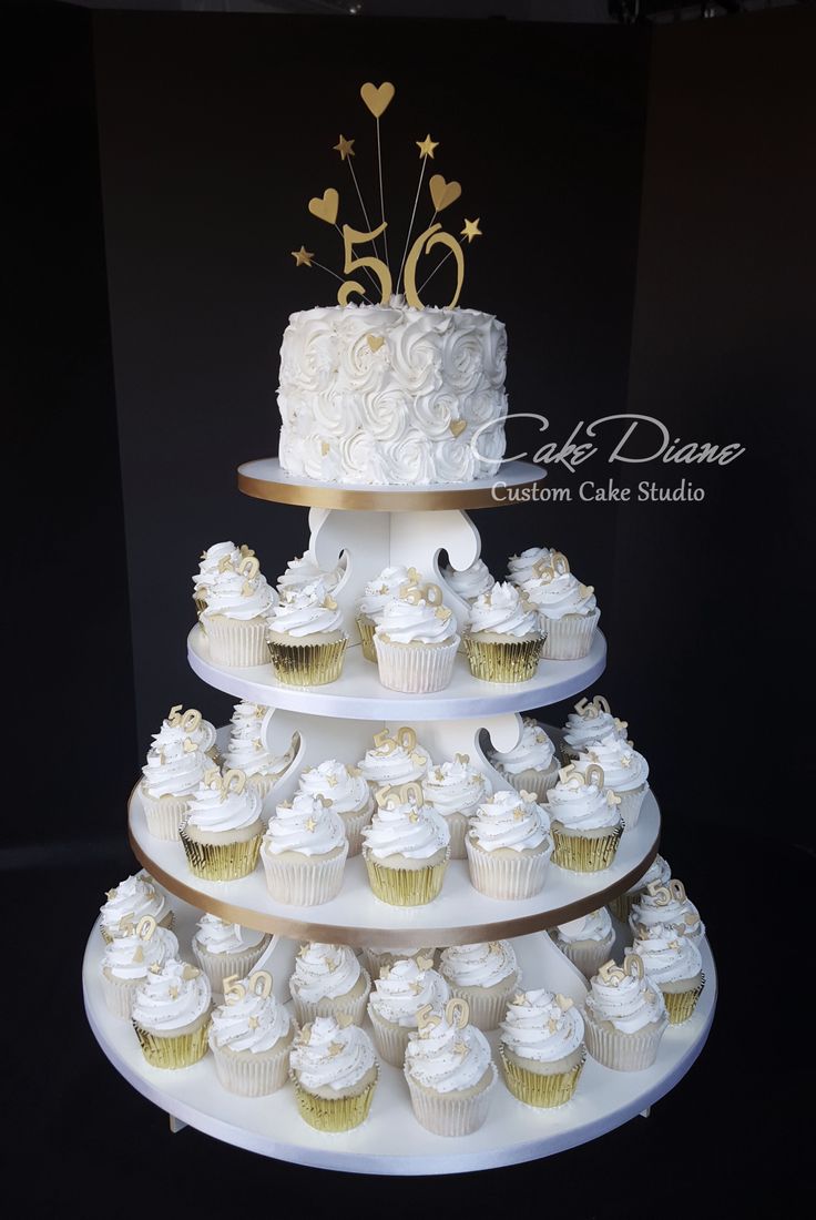 50th Wedding Anniversary Cake with Cupcakes 50th Wedding Anniversary Cake with Cupcakes