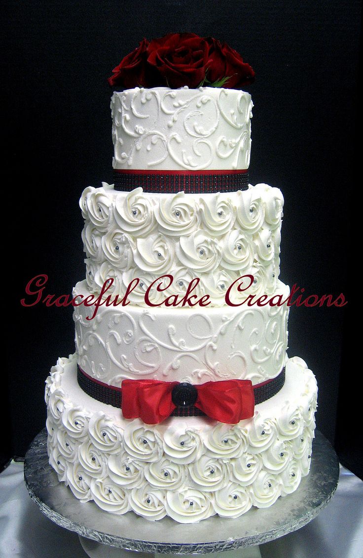 Red White Wedding Cake with Ribbon Red White Wedding Cake with Ribbon