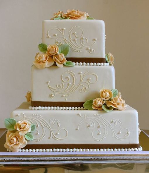 3 Tier Square Wedding Cake with Roses 3 Tier Square Wedding Cake with Roses