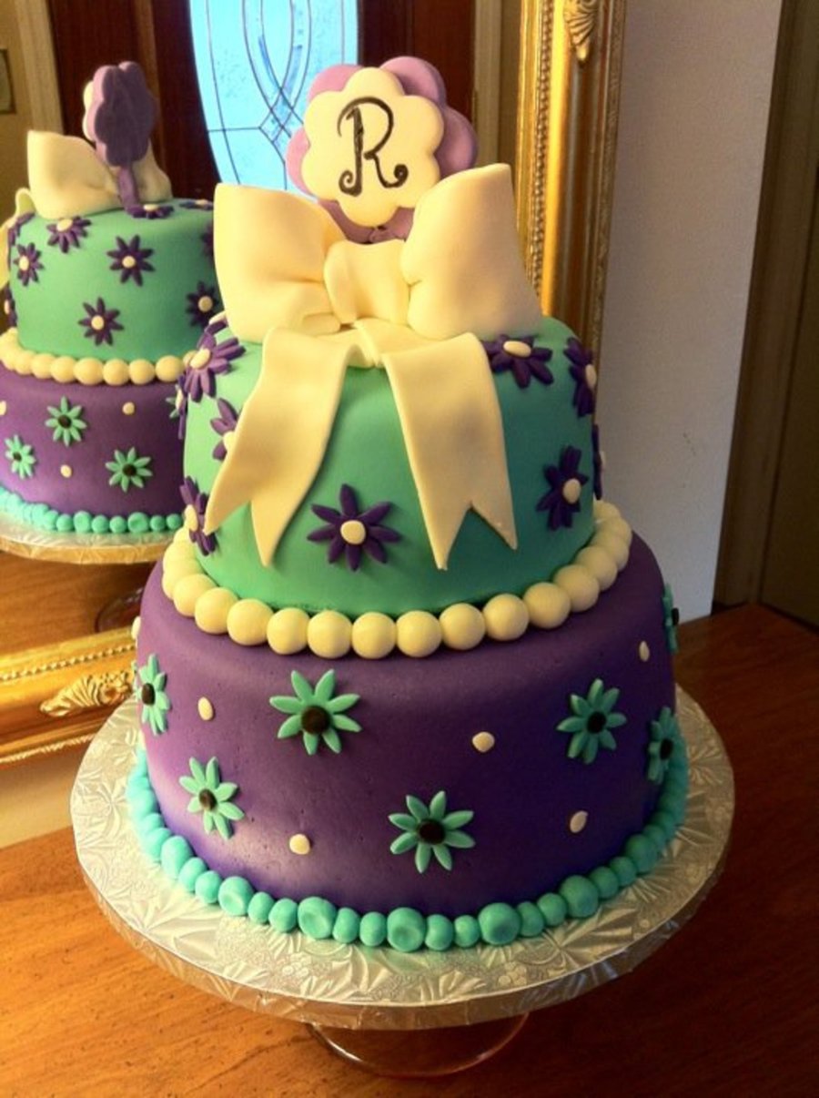 Purple and Teal Birthday Cake