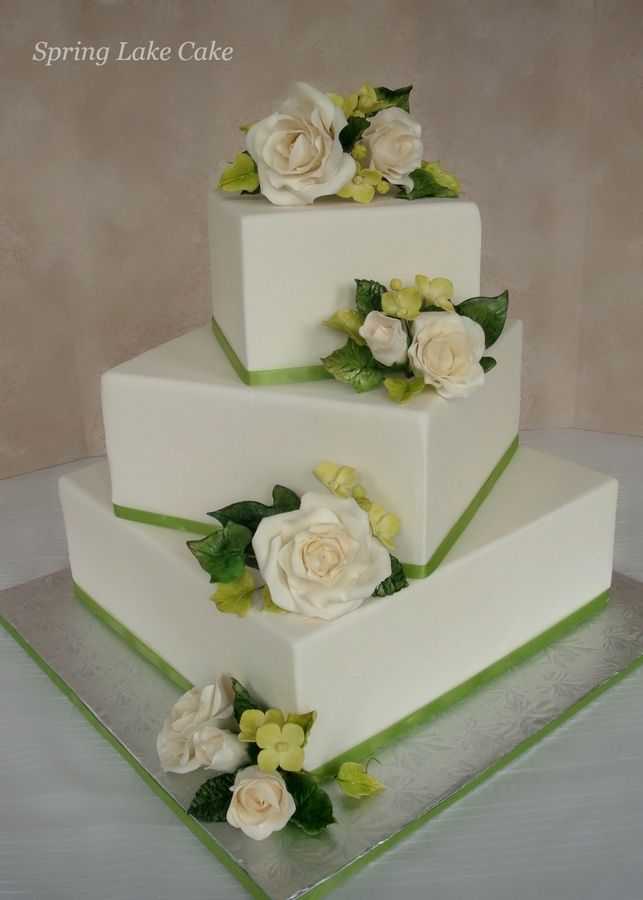 Square Wedding Cakes with Roses Square Wedding Cakes with Roses