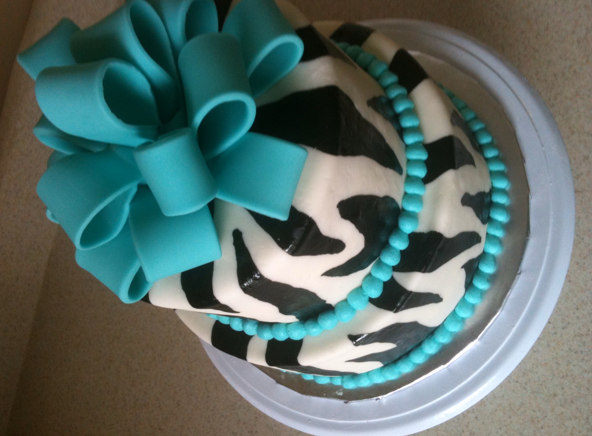 Teal and Zebra Birthday Cake