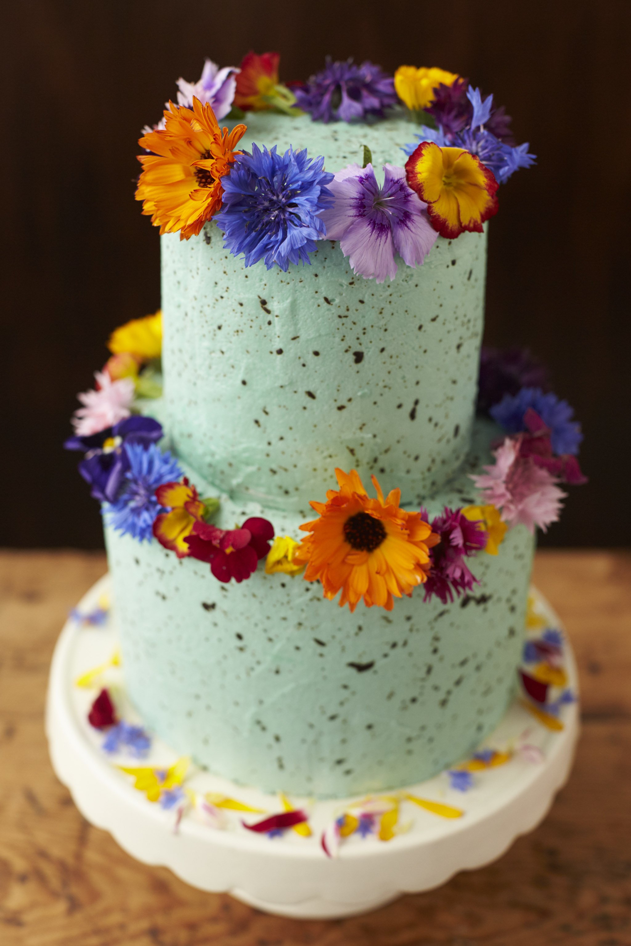 Wedding Cake with Fresh Edible Flowers