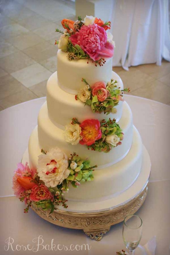 Wedding Cakes with Cascading Fresh Flowers