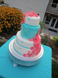 Teal and Fuschia Wedding Cake Teal and Fuschia Wedding Cake