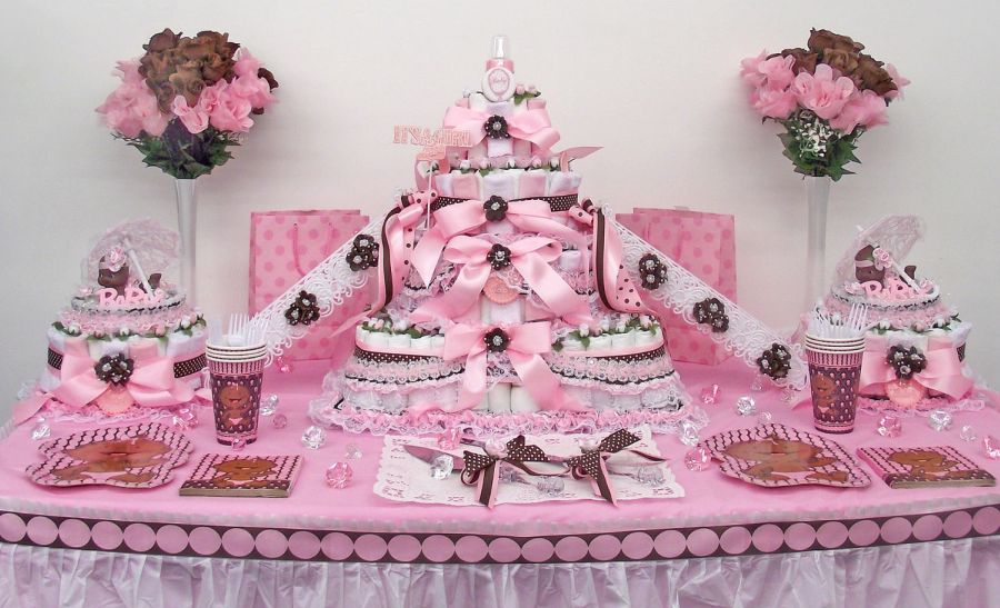 Pink and Brown Baby Shower Cake Pink and Brown Baby Shower Cake