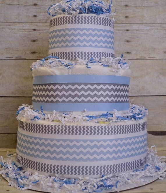13 Blue And Grey Diaper Cakes Photo Gray Baby Boy Showers Blue And Grey Chevron Cake