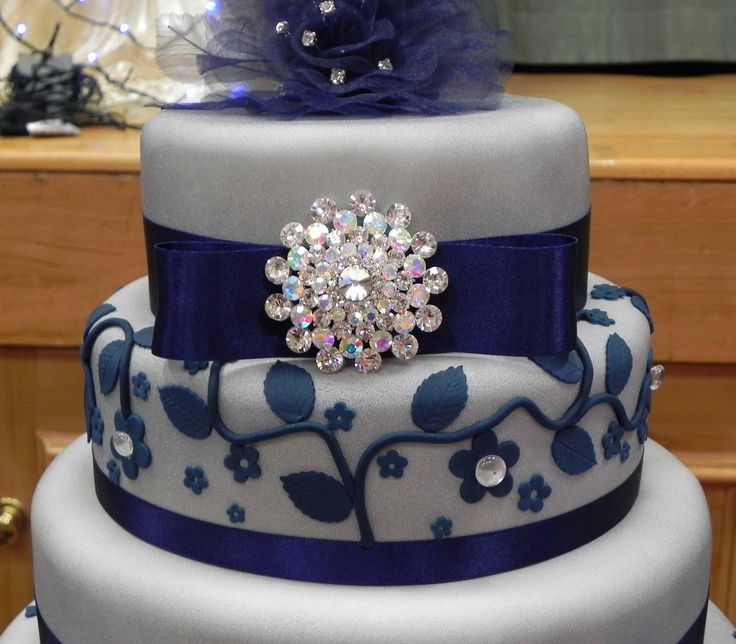 Navy Blue and Silver Wedding Cake Navy Blue and Silver Wedding Cake