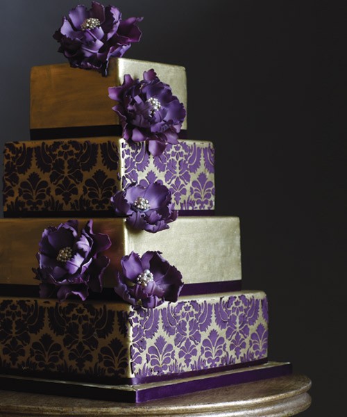 13 Damask And Purple Wedding Cakes Photo Gold Purple And Gold Wedding Cake