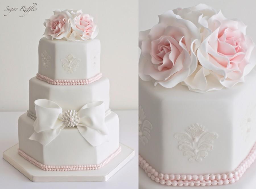 Pink Rose and Pearl Wedding Cake Pink Rose and Pearl Wedding Cake