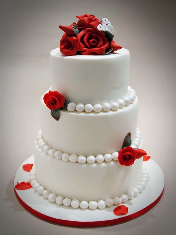 Red Velvet Wedding Cake with Pearls Red Velvet Wedding Cake with Pearls