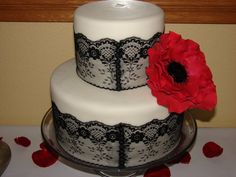Red with Black Lace Wedding Cake Red with Black Lace Wedding Cake