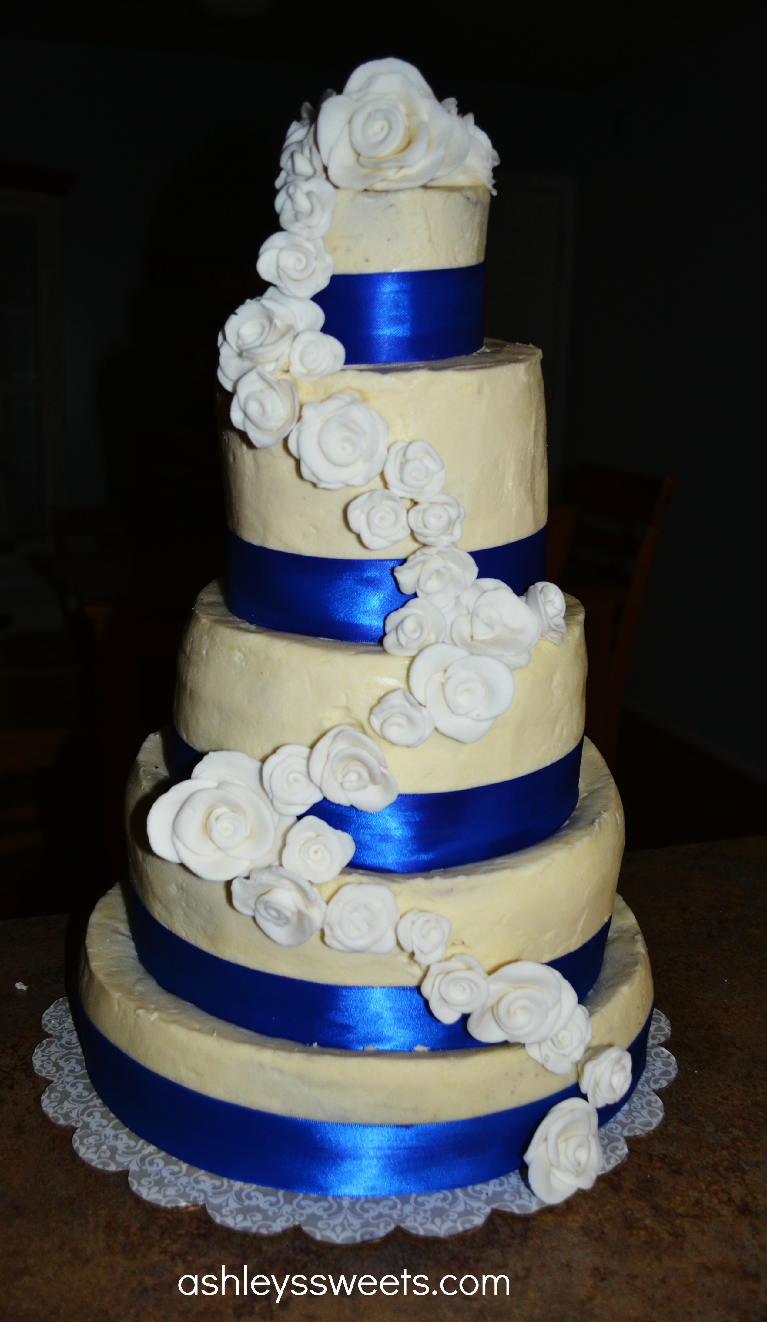 Royal Blue and White Wedding Cake