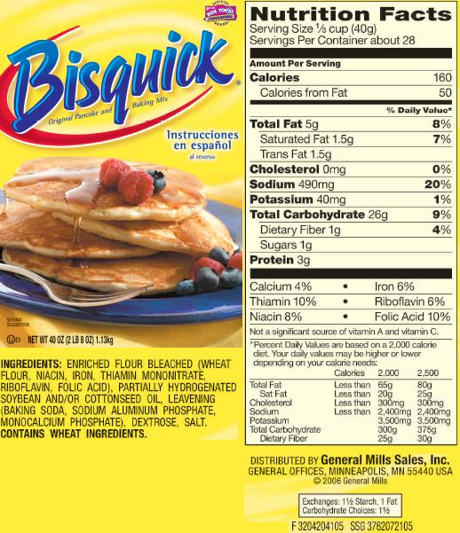 Bisquick Pancake Mix Nutrition Label