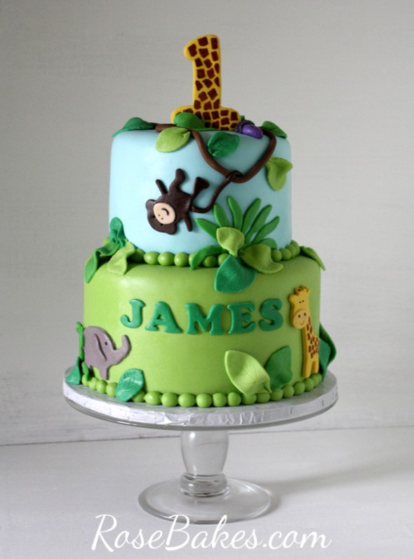 Jungle Theme 1st Birthday Cake