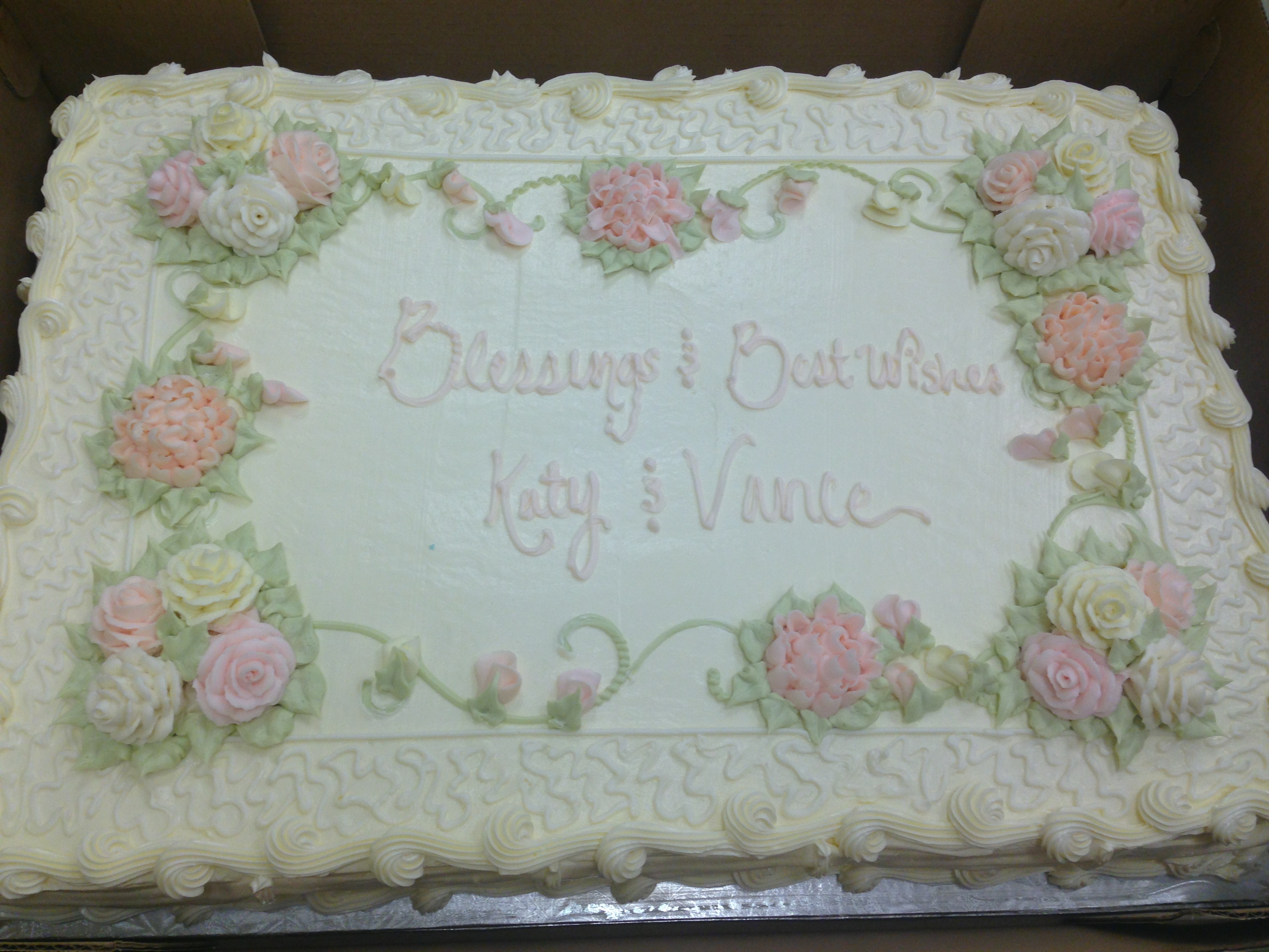 Pink and Yellow Sheet Cake with Roses Pink and Yellow Sheet Cake with Roses