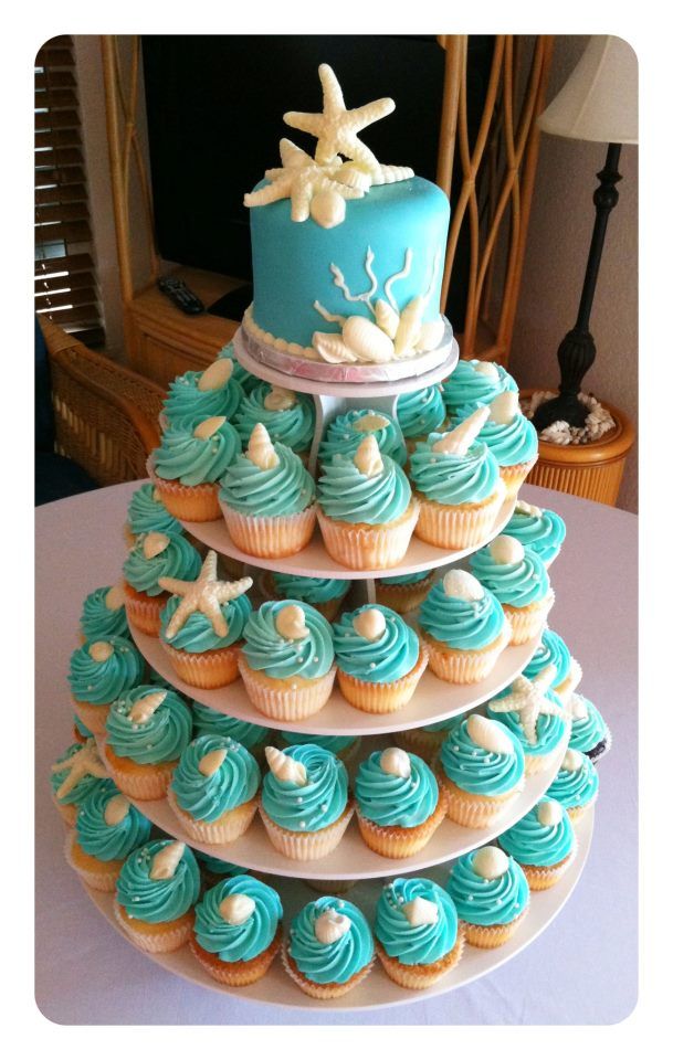 9 Pink Beach Theme Cupcakes Photo Beach Theme Wedding Cupcakes