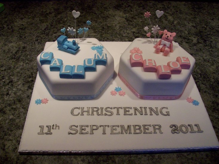 Twin Boy and Girl Christening Cake Twin Boy and Girl Christening Cake