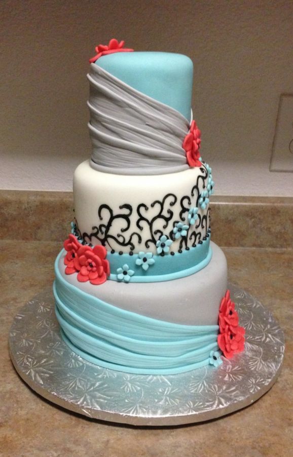Coral and Teal Chevron Birthday Cake Coral and Teal Chevron Birthday Cake
