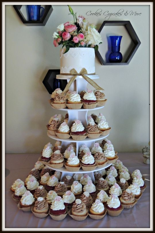 Cupcake Wedding Cake Burlap and Lace Cupcake Wedding Cake Burlap and Lace