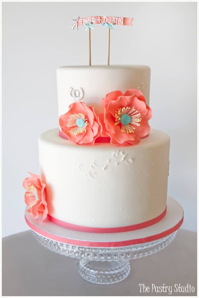 Teal and Coral Bridal Shower Cake Teal and Coral Bridal Shower Cake