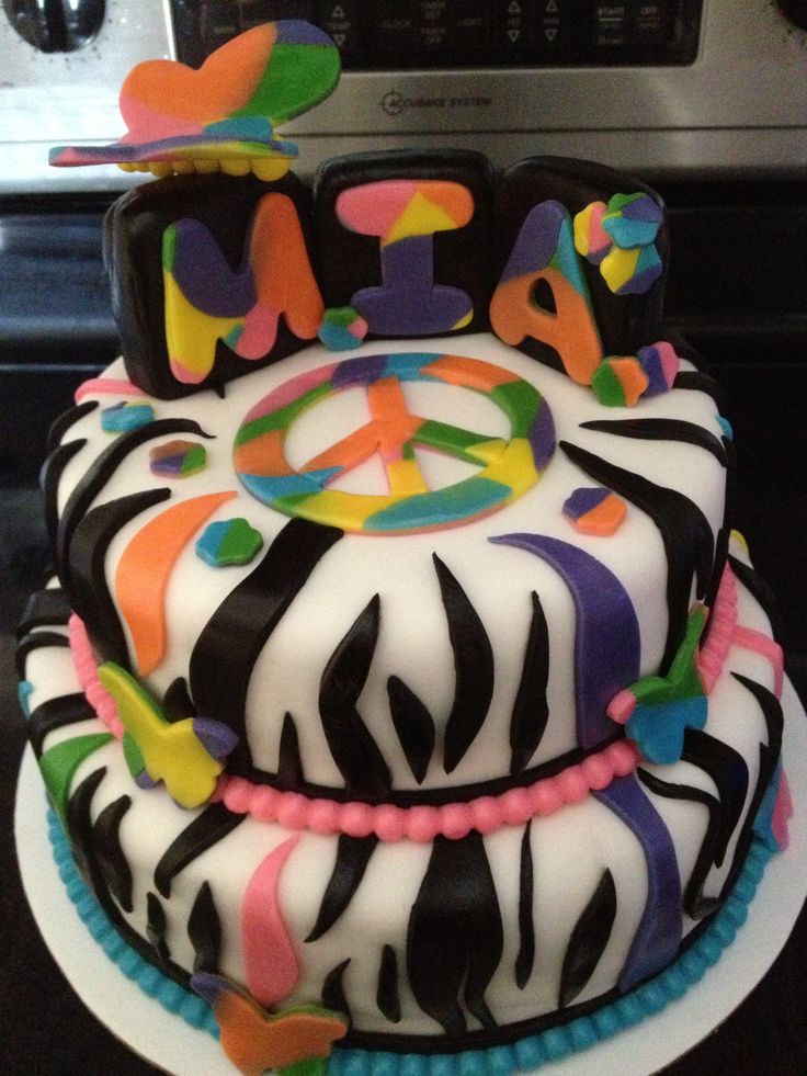 Neon Zebra Peace Sign Cake Neon Zebra Peace Sign Cake