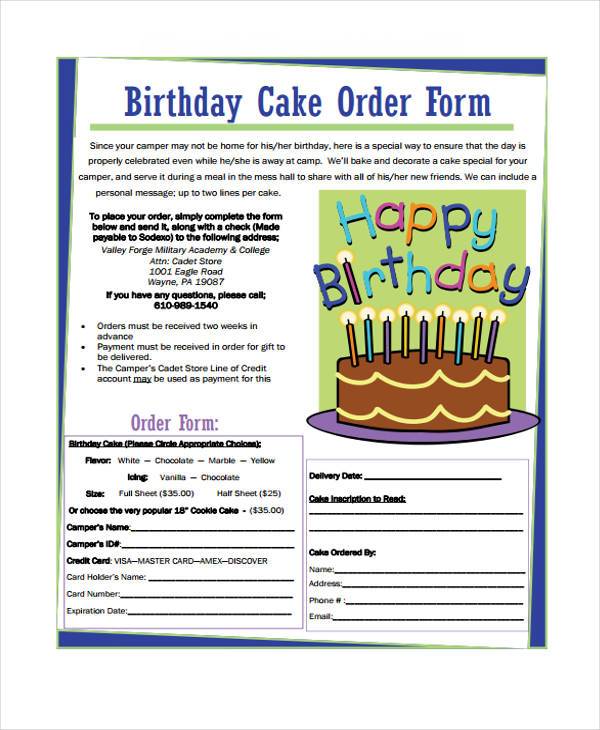 Cake Order Form Cake Order Form