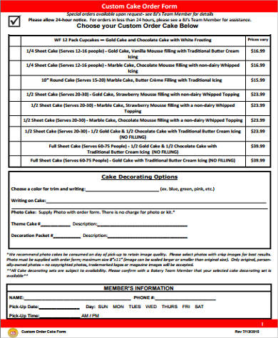 Custom Cake Order Form Custom Cake Order Form