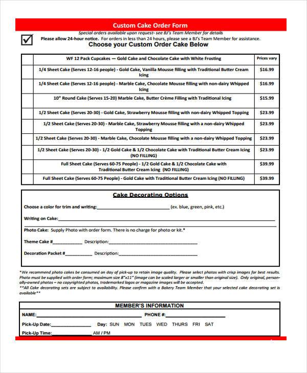 Simple Cake Order Form Simple Cake Order Form
