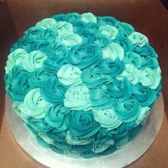 Blue and Teal Rosette Cake Blue and Teal Rosette Cake